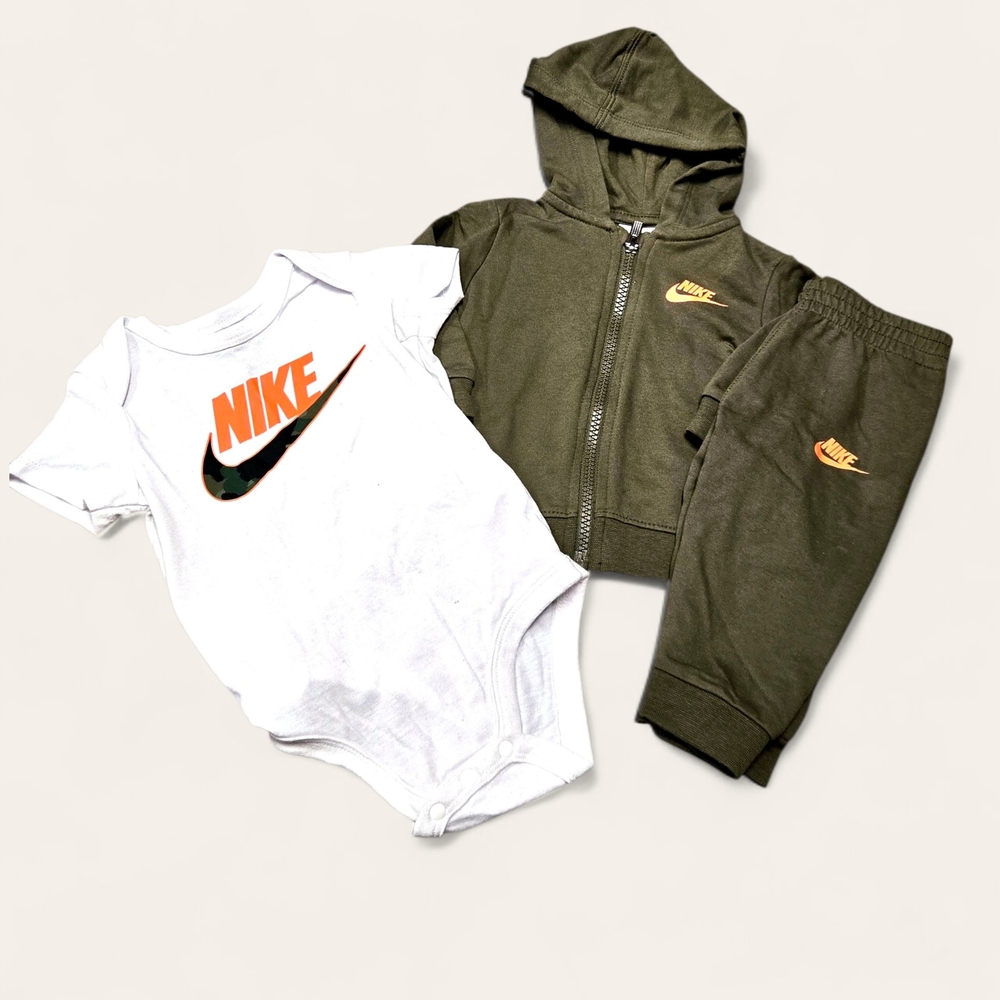 Nike White and Olive Baby Outfit Set